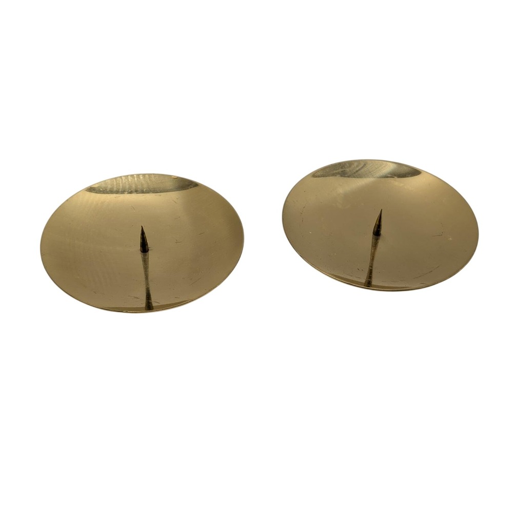 Vintage Mid Century Modern Brass Pillar Candle Holder Pair Made in Germany‎ 4"
